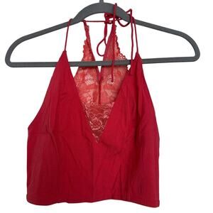 Free People Lace The Century Brami Lace Crop Tank Strawberry, Size M, Like New